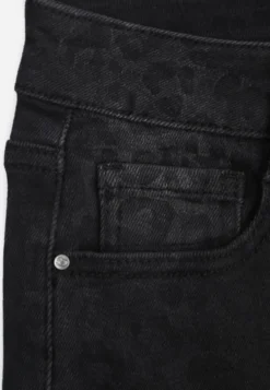 Czarne Panterkowe Jeansy Flare High Waist z Dużą Zawartością Bawełny Drienne