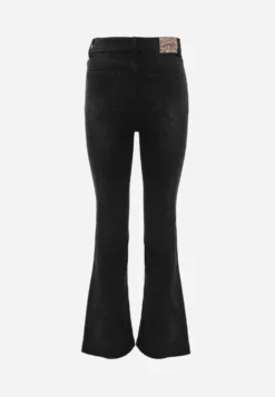 Czarne Panterkowe Jeansy Flare High Waist z Dużą Zawartością Bawełny Drienne