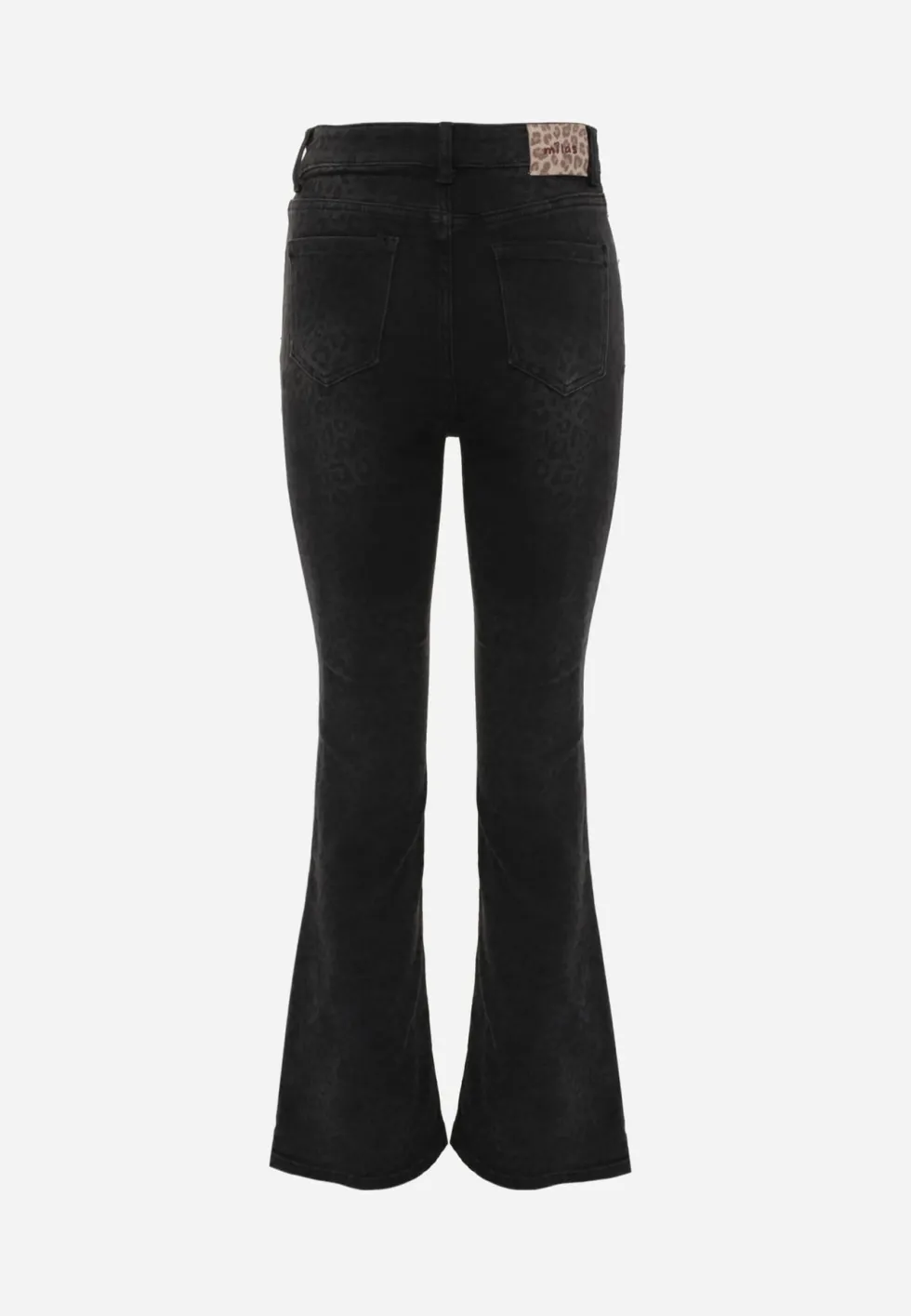 Czarne Panterkowe Jeansy Flare High Waist z Dużą Zawartością Bawełny Drienne