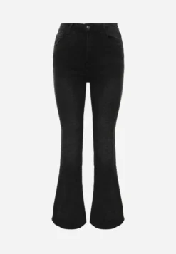 Czarne Panterkowe Jeansy Flare High Waist z Dużą Zawartością Bawełny Drienne