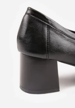 Czarne Półbuty VICES w Stylu Mokasynów na Słupkowym Obcasie z Wkładką ze Skóry Naturalnej Ilati