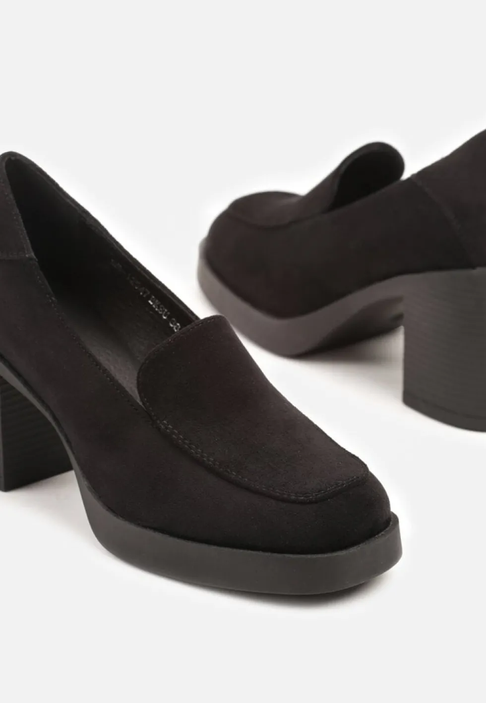 Czarne Półbuty w Stylu Loafersów na Słupku ze Skórzaną Wkładką Taltewi