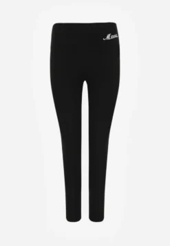 Czarne Prążkowane Legginsy High Waist z Haftowanym Napisem z Boku Eunedeia