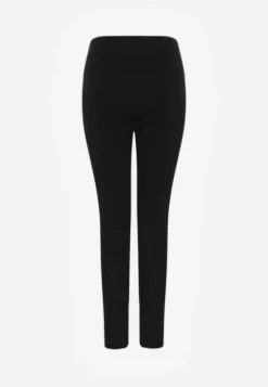 Czarne Prążkowane Legginsy High Waist z Haftowanym Napisem z Boku Eunedeia