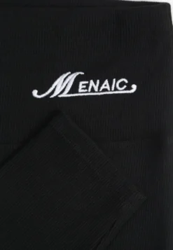 Czarne Prążkowane Legginsy High Waist z Haftowanym Napisem z Boku Eunedeia