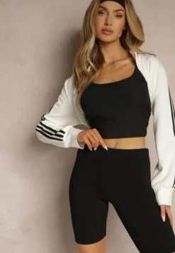 Czarne Prążkowane Szorty High Waist o Fasonie Kolarek Rinelira