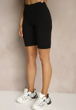 Czarne Prążkowane Szorty High Waist o Fasonie Kolarek Rinelira