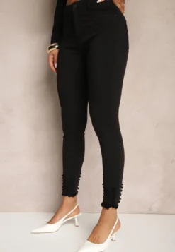 Czarne Przetarte Jeansy Skinny High Waist z Wiskozą Aveledia