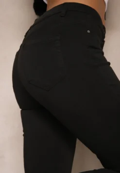 Czarne Przetarte Jeansy Skinny High Waist z Wiskozą Aveledia