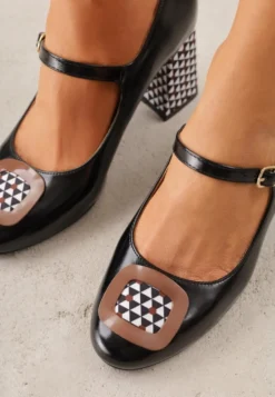 Czarne Retro Czółenka Vices w Stylu Mary Jane ze Skórzaną Wkładką Vedvire