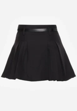 Czarne Rozkloszowane Spódnico-Spodenki Plisowane High Waist z Paskiem Bastorea