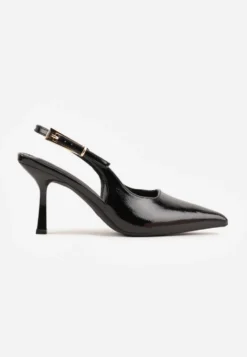 Czarne Sandały Lakierowane na Szpilce Vices Typu Slingback Tilazea