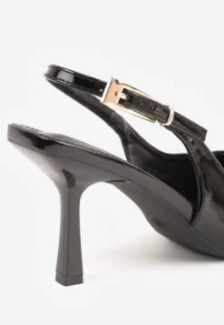 Czarne Sandały Lakierowane na Szpilce Vices Typu Slingback Tilazea