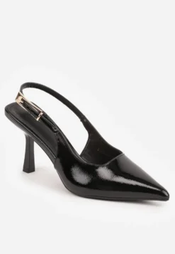 Czarne Sandały Lakierowane na Szpilce Vices Typu Slingback Tilazea