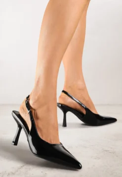 Czarne Sandały Lakierowane na Szpilce Vices Typu Slingback Tilazea
