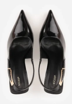 Czarne Sandały Lakierowane na Szpilce Vices Typu Slingback Tilazea