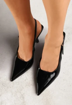 Czarne Sandały Lakierowane na Szpilce Vices Typu Slingback Tilazea