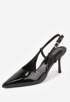 Czarne Sandały Lakierowane Vices na Szpilce Slingback Raleira
