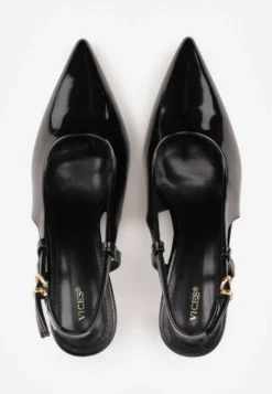 Czarne Sandały Lakierowane Vices na Szpilce Slingback Raleira