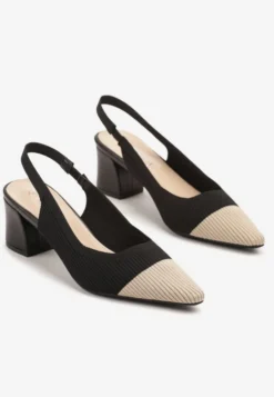 Czarne Sandały na Słupku Typu Slingback z Kontrastowym Noskiem Udivira