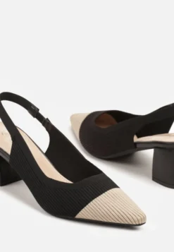 Czarne Sandały na Słupku Typu Slingback z Kontrastowym Noskiem Udivira