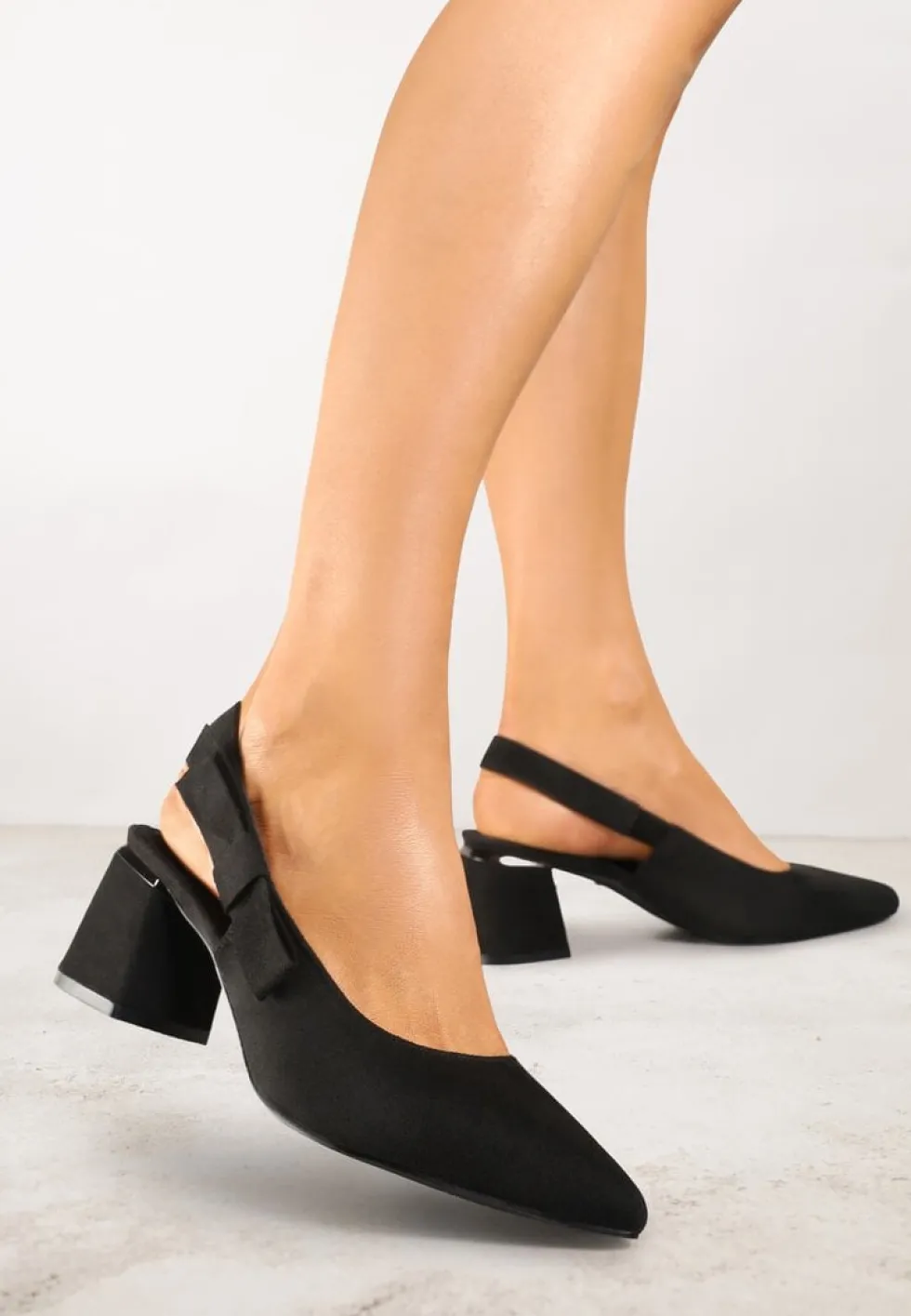 Czarne Sandały na Słupku Vices Slingback ze Skórzaną Wkładką Vevoline