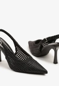 Czarne Sandały na Szpilce Typu Slingback Ozdobione Plecionką Meranoria