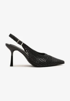 Czarne Sandały na Szpilce Typu Slingback Ozdobione Plecionką Meranoria