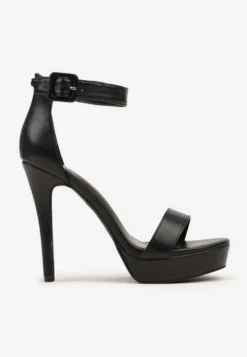 Czarne Sandały na Szpilce z Platformą Nilaurea