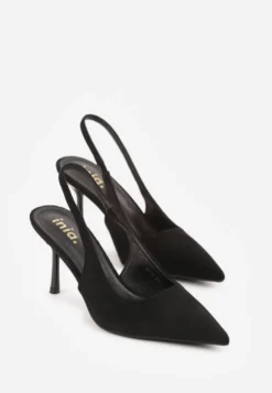 Czarne Sandały Slingback na Szpilce z Imitacji Zamszu Carilona