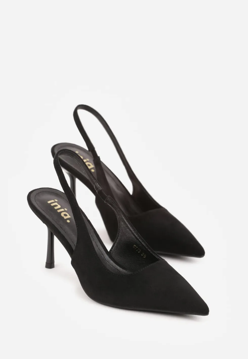 Czarne Sandały Slingback na Szpilce z Imitacji Zamszu Carilona