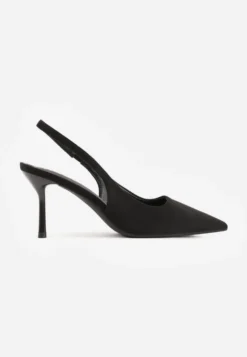 Czarne Sandały Slingback na Szpilce z Imitacji Zamszu Carilona