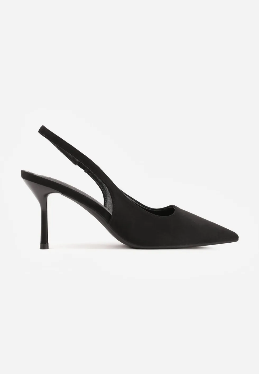 Czarne Sandały Slingback na Szpilce z Imitacji Zamszu Carilona