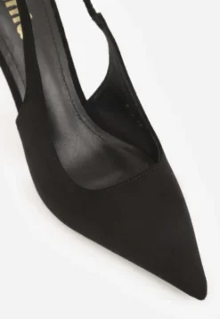 Czarne Sandały Slingback na Szpilce z Imitacji Zamszu Carilona