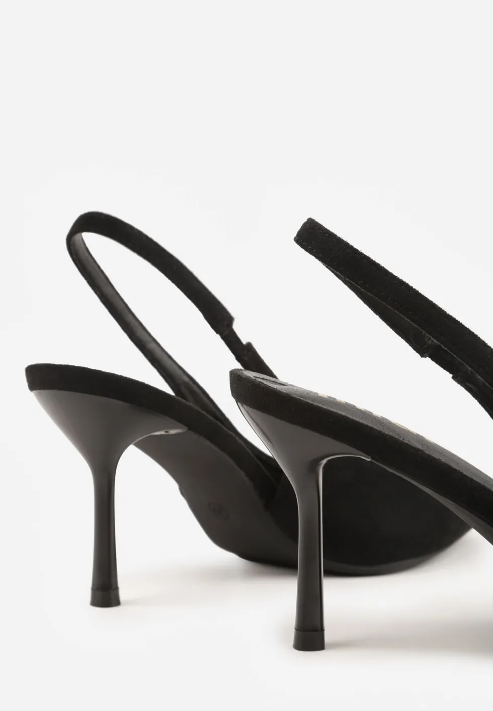 Czarne Sandały Slingback na Szpilce z Imitacji Zamszu Carilona