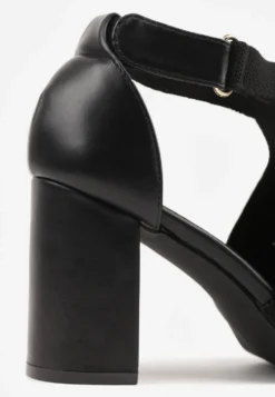 Czarne Sandały Soft Fit VICES na Obcasie w Stylu Botków z Elastyczną Ażurową Cholewką Comfort Omphopis