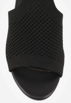 Czarne Sandały Soft Fit VICES na Obcasie w Stylu Botków z Elastyczną Ażurową Cholewką Comfort Omphopis