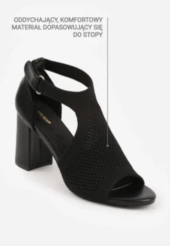 Czarne Sandały Soft Fit VICES na Obcasie w Stylu Botków z Elastyczną Ażurową Cholewką Comfort Omphopis