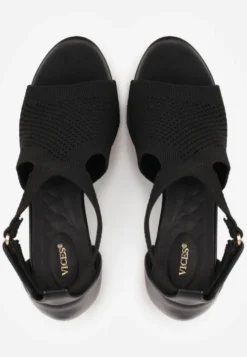 Czarne Sandały Soft Fit VICES na Obcasie w Stylu Botków z Elastyczną Ażurową Cholewką Comfort Omphopis