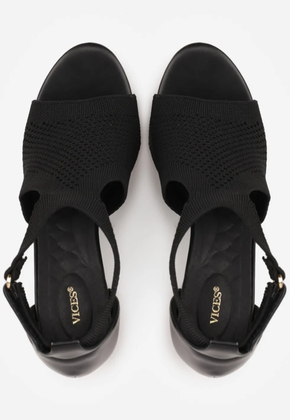 Czarne Sandały Soft Fit VICES na Obcasie w Stylu Botków z Elastyczną Ażurową Cholewką Comfort Omphopis