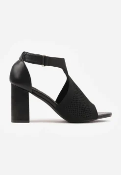 Czarne Sandały Soft Fit VICES na Obcasie w Stylu Botków z Elastyczną Ażurową Cholewką Comfort Omphopis