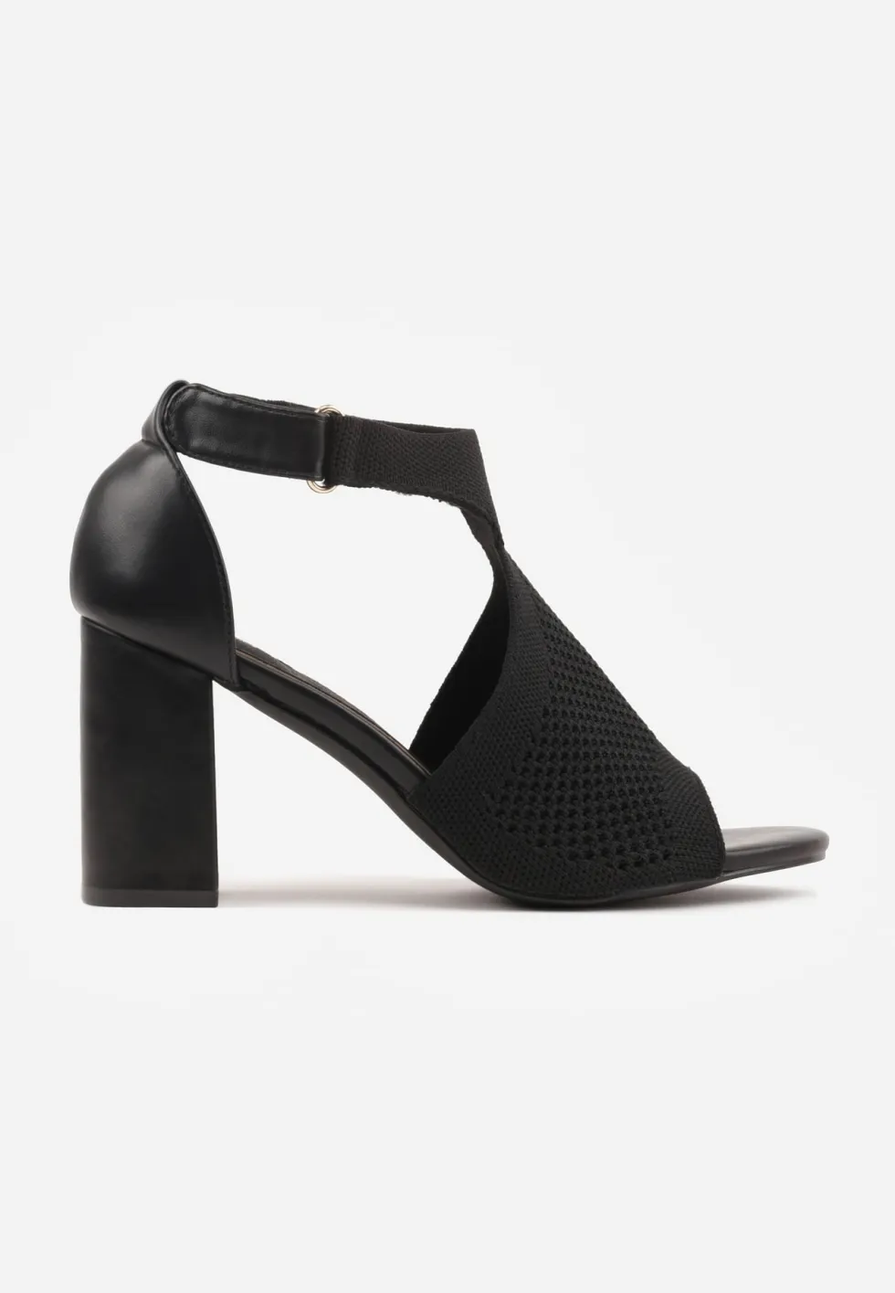Czarne Sandały Soft Fit VICES na Obcasie w Stylu Botków z Elastyczną Ażurową Cholewką Comfort Omphopis