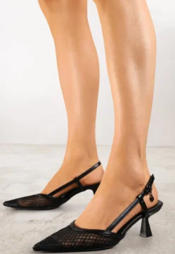 Czarne Sandały Vices na Kaczuszce Slingback z Siateczkową Cholewką Lumevile