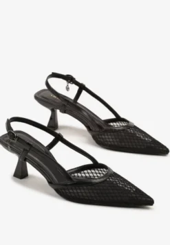 Czarne Sandały Vices na Kaczuszce Slingback z Siateczkową Cholewką Lumevile