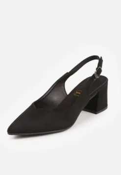 Czarne Sandały Vices na Słupku Slingback ze Skórzaną Wkładką Ciaravien