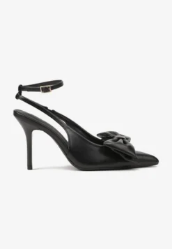 Czarne Sandały Vices na Szpilce Slingback Ozdobione Kokardą Tilvanea