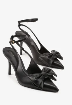 Czarne Sandały Vices na Szpilce Slingback Ozdobione Kokardą Tilvanea