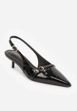 Czarne Sandały Vices Slingback na Obcasie z Cienkim Paskiem na Nosku Elozira