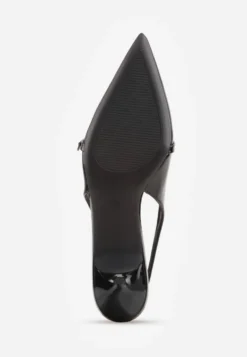 Czarne Sandały Vices Slingback na Obcasie z Cienkim Paskiem na Nosku Elozira
