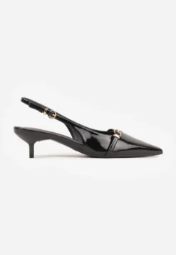 Czarne Sandały Vices Slingback na Obcasie z Cienkim Paskiem na Nosku Elozira